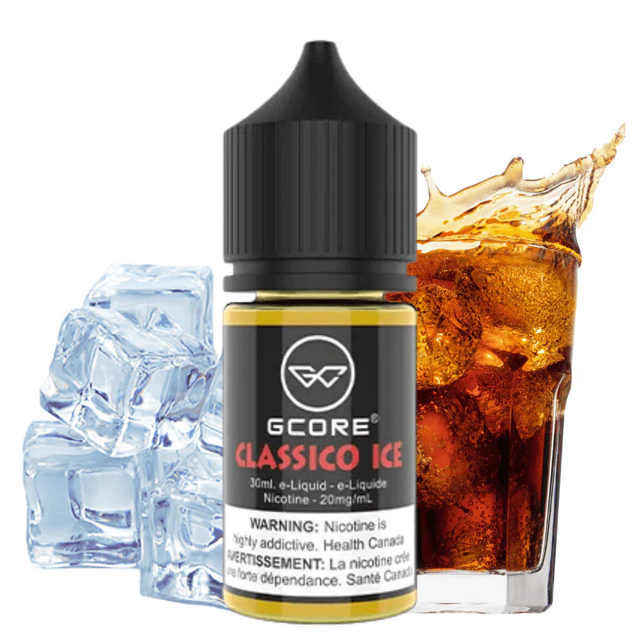 GCORE Classico Ice E-Juice with frosty cola flavour, available now at vape shops near me in Vancouver including OKVapor.