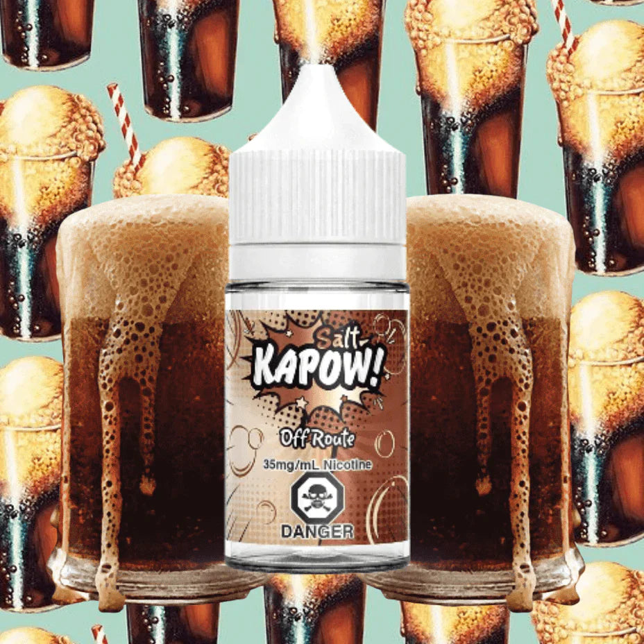 KAPOW OFF ROUTE Root Beer E-Juice – affordable bold flavour at Vancouver vape shops near Kingsway, Kerrisdale, and Hastings.