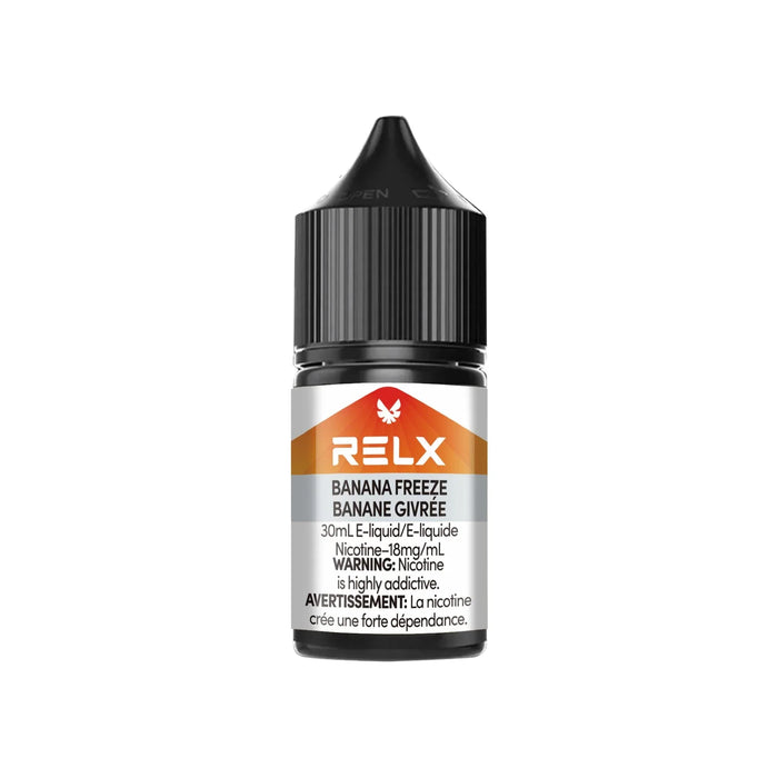 RELX Banana Freeze vape juice featured at vape shop near Hastings Street Vancouver
